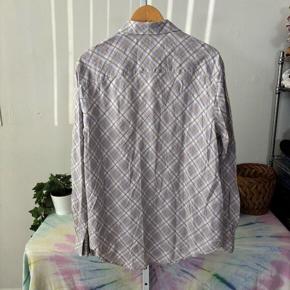 PERRY ELLIS Men's Plaid Shirt - lavender & tan plaid button down shirt LARGE - Picture 5 of 7